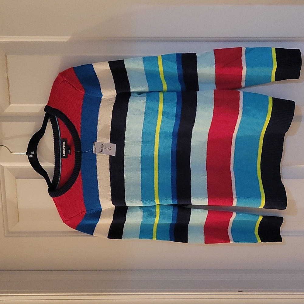 Lands end blue striped sweater large